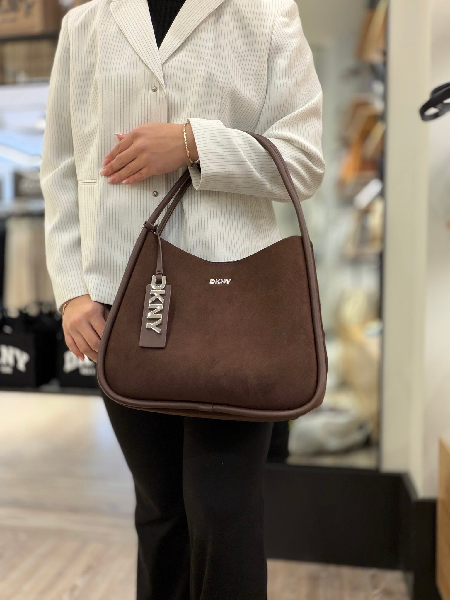 DKNY Womens Capri Large Hobo Bag - Suede