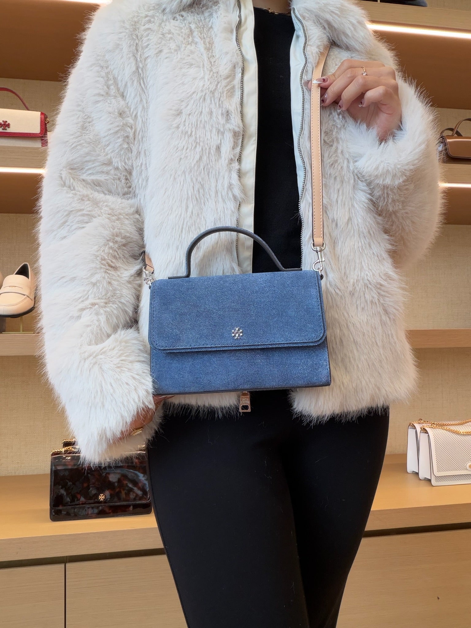 Emerson Denim Suede Mini Top Handle