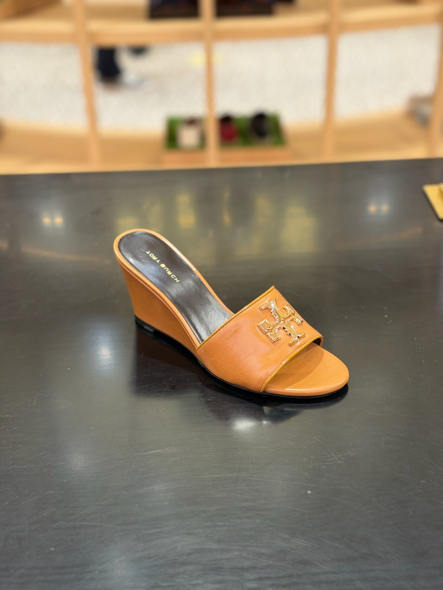 Everly Wedge Leather Sandal in Tan