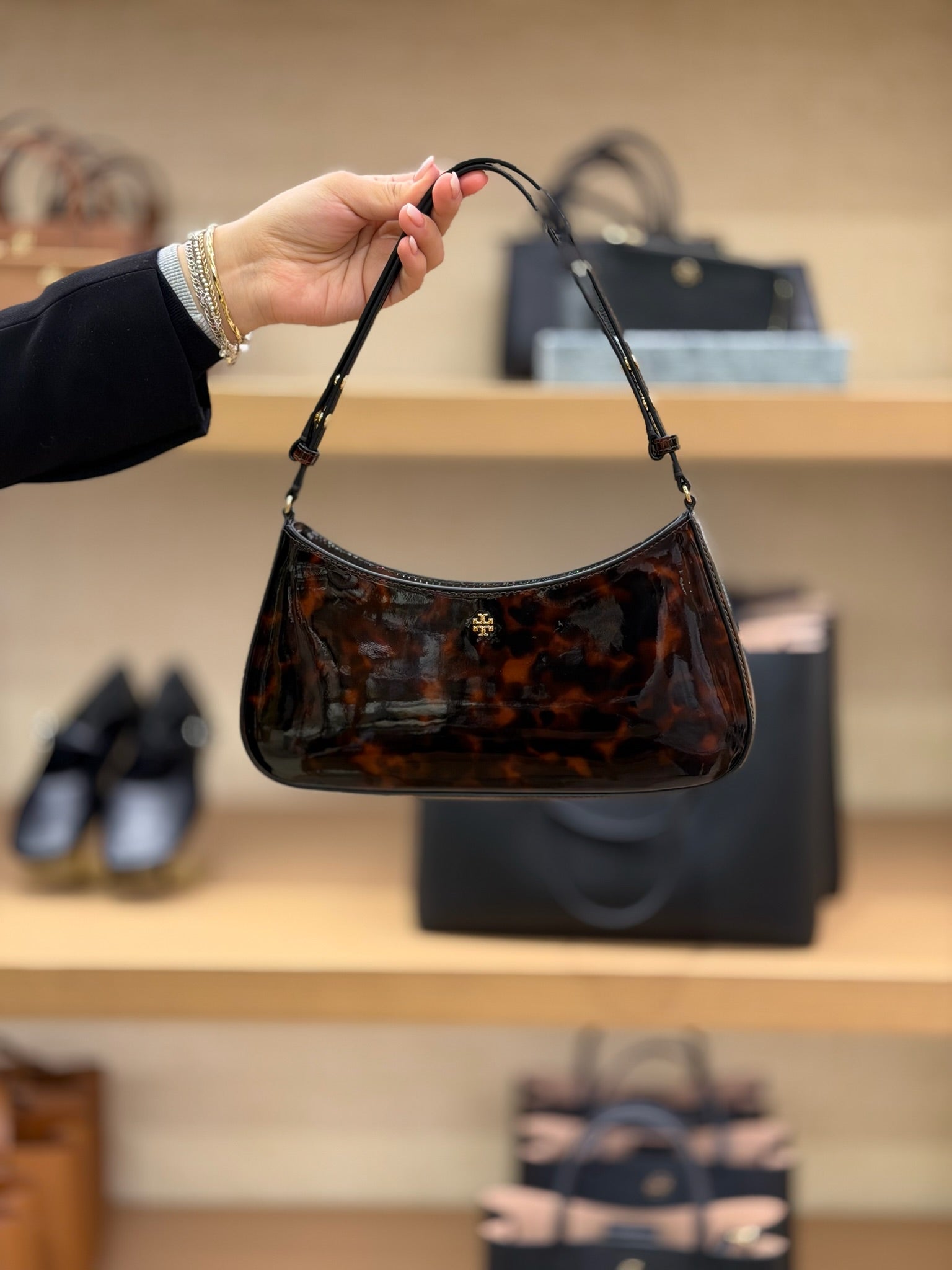Emerson Tortoise Patent Shoulder Bag
