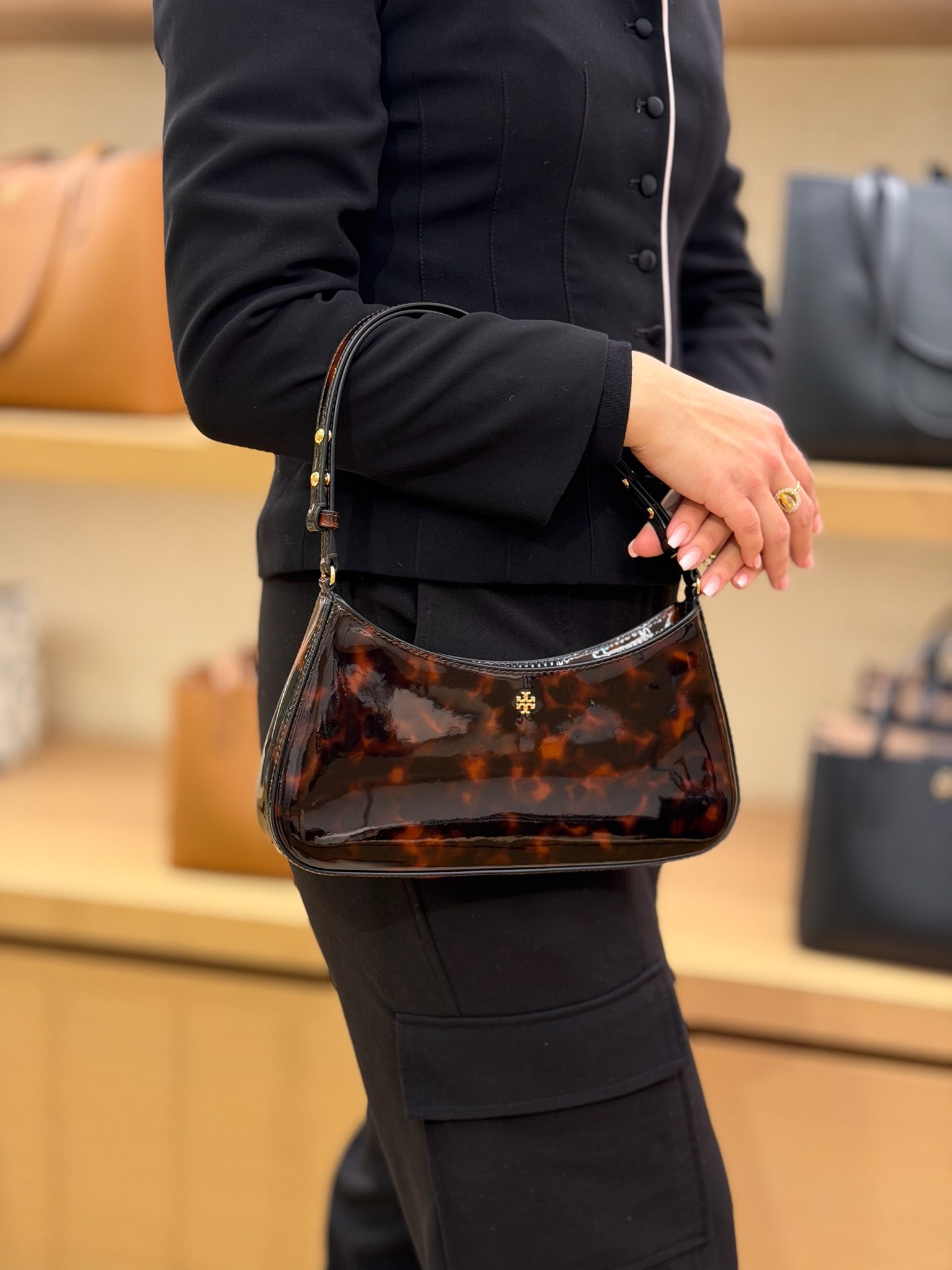 Emerson Tortoise Patent Shoulder Bag