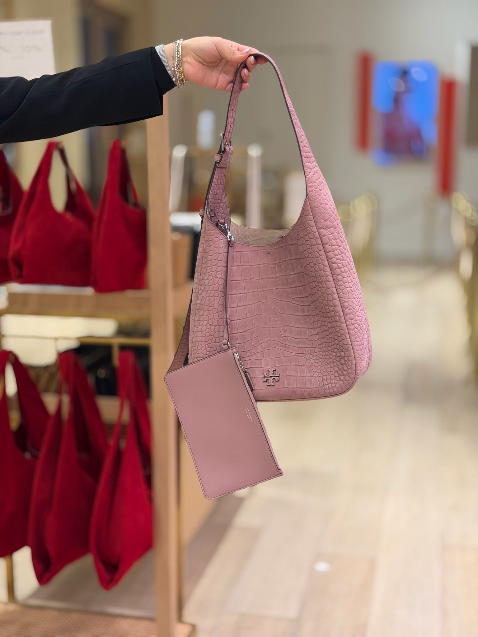 Embossed Suede Thea Slouchy Shoulder Bag