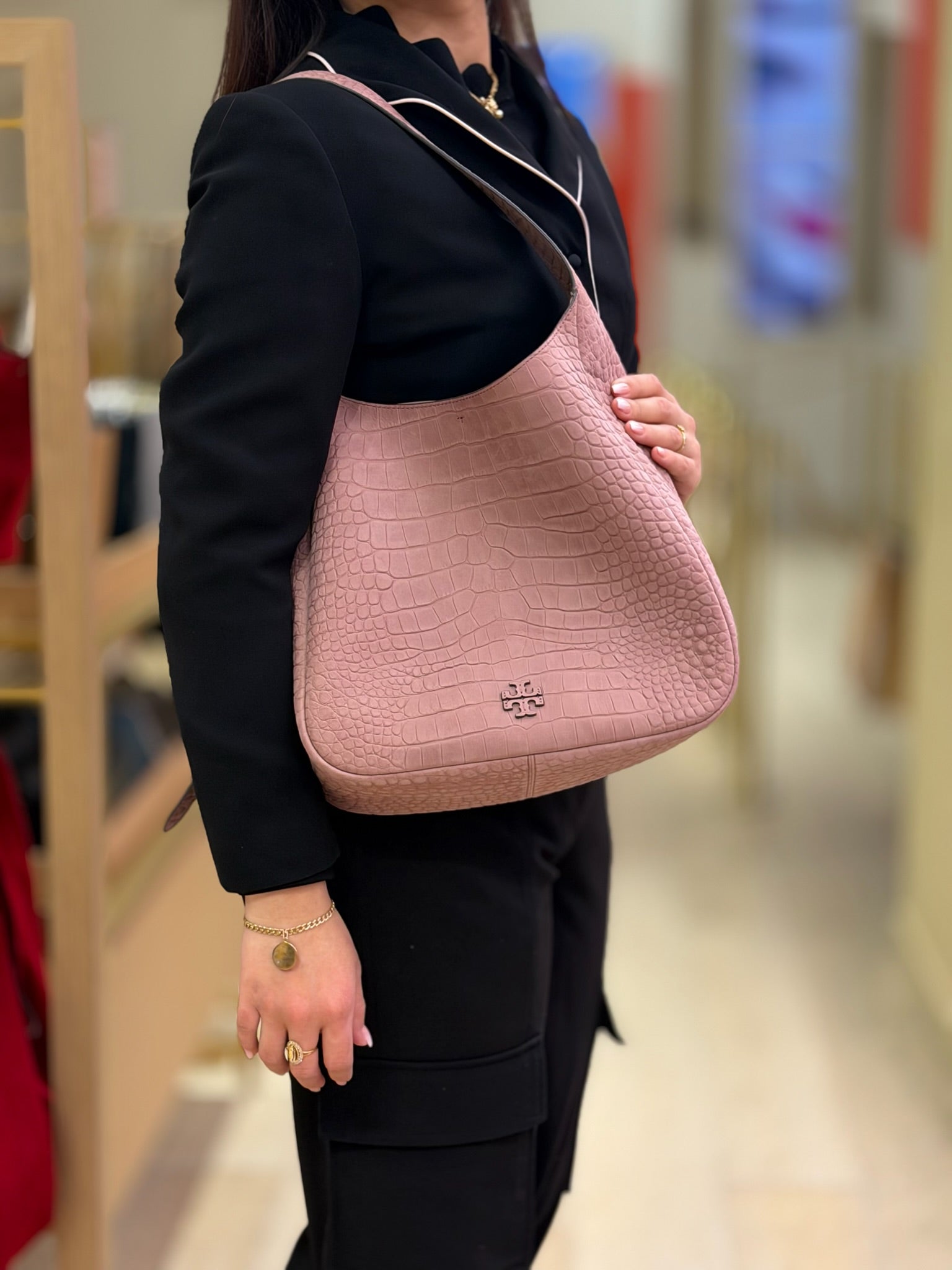 Embossed Suede Thea Slouchy Shoulder Bag