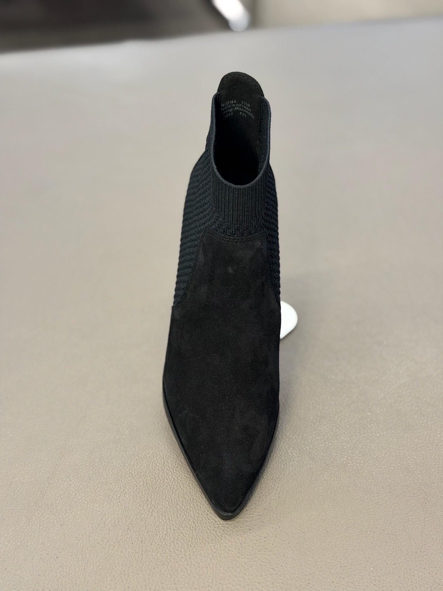 Maggie Suede Ankle Knit Booties Pointed Toe Block Heel