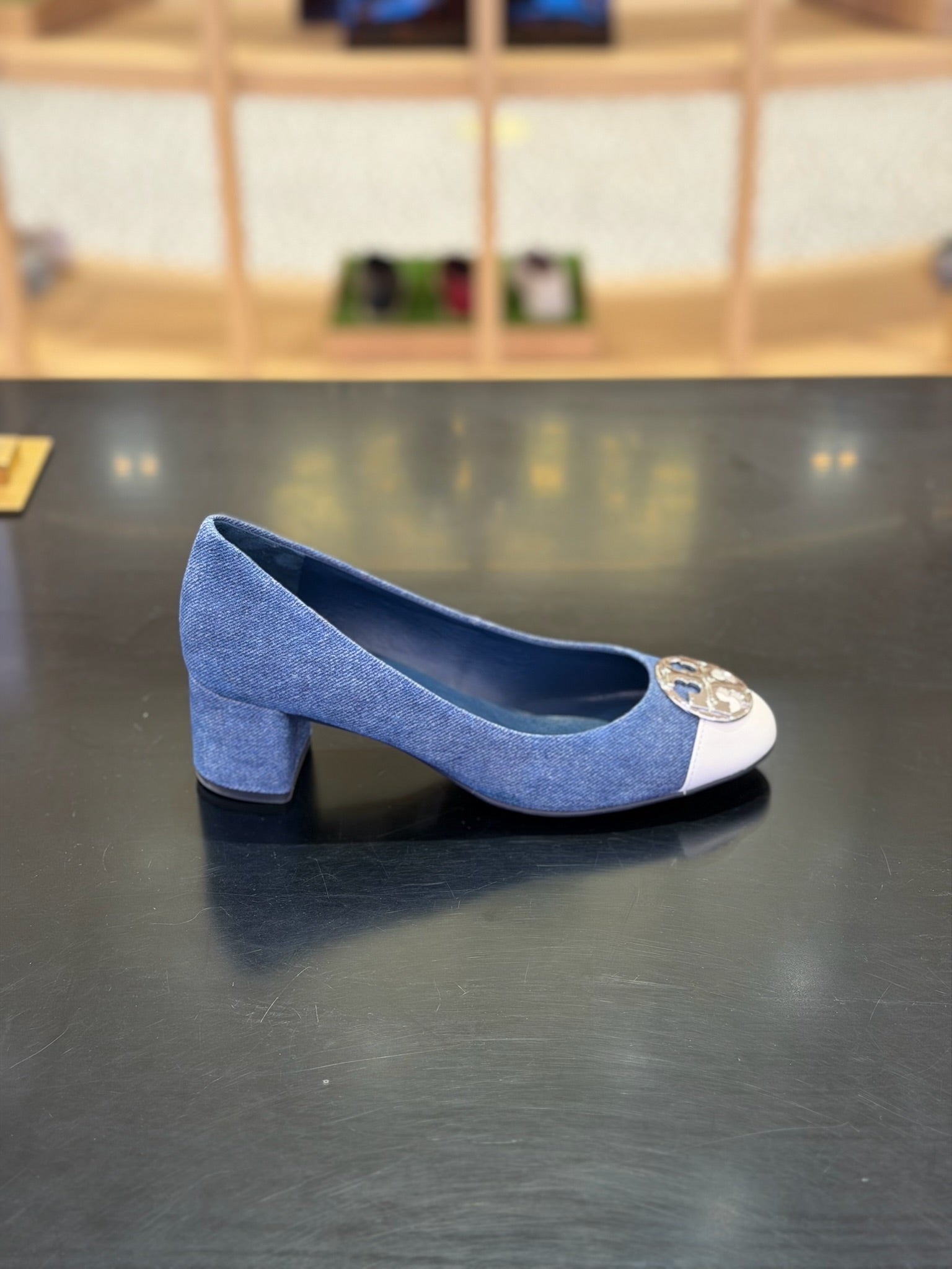 Chelsea Block Heel Pumps Denim