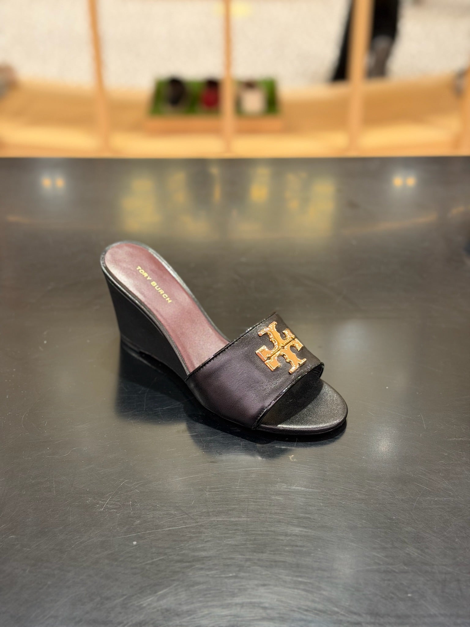 Everly Wedge Leather Sandal in Black