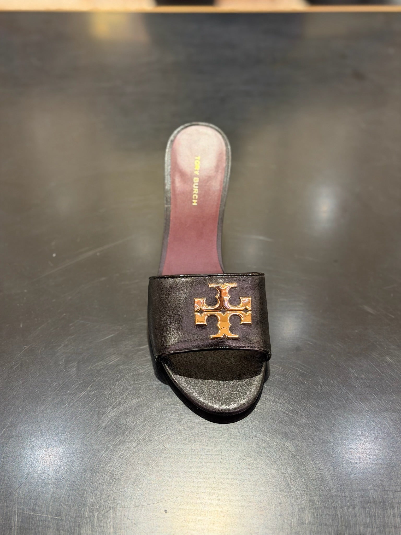 Leather Everly Flat Slides in Black