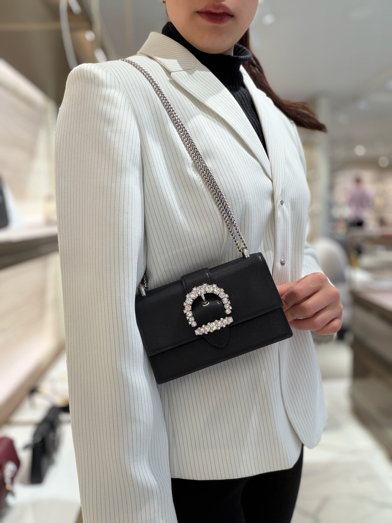 CHERI Paris Soft Grainy Leather Chain Bag