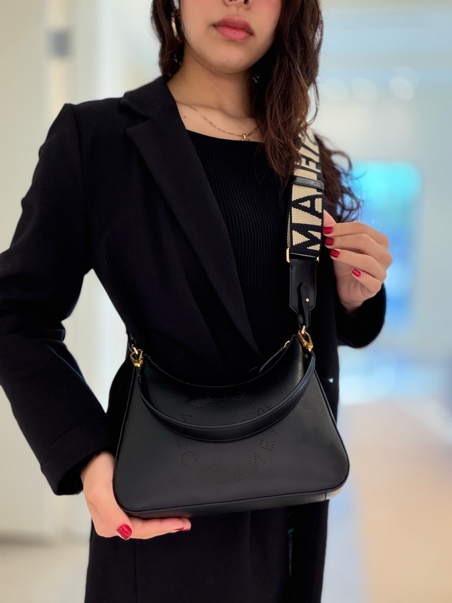 Stella McCartney Logo Perforated Shoulder Bag - Black