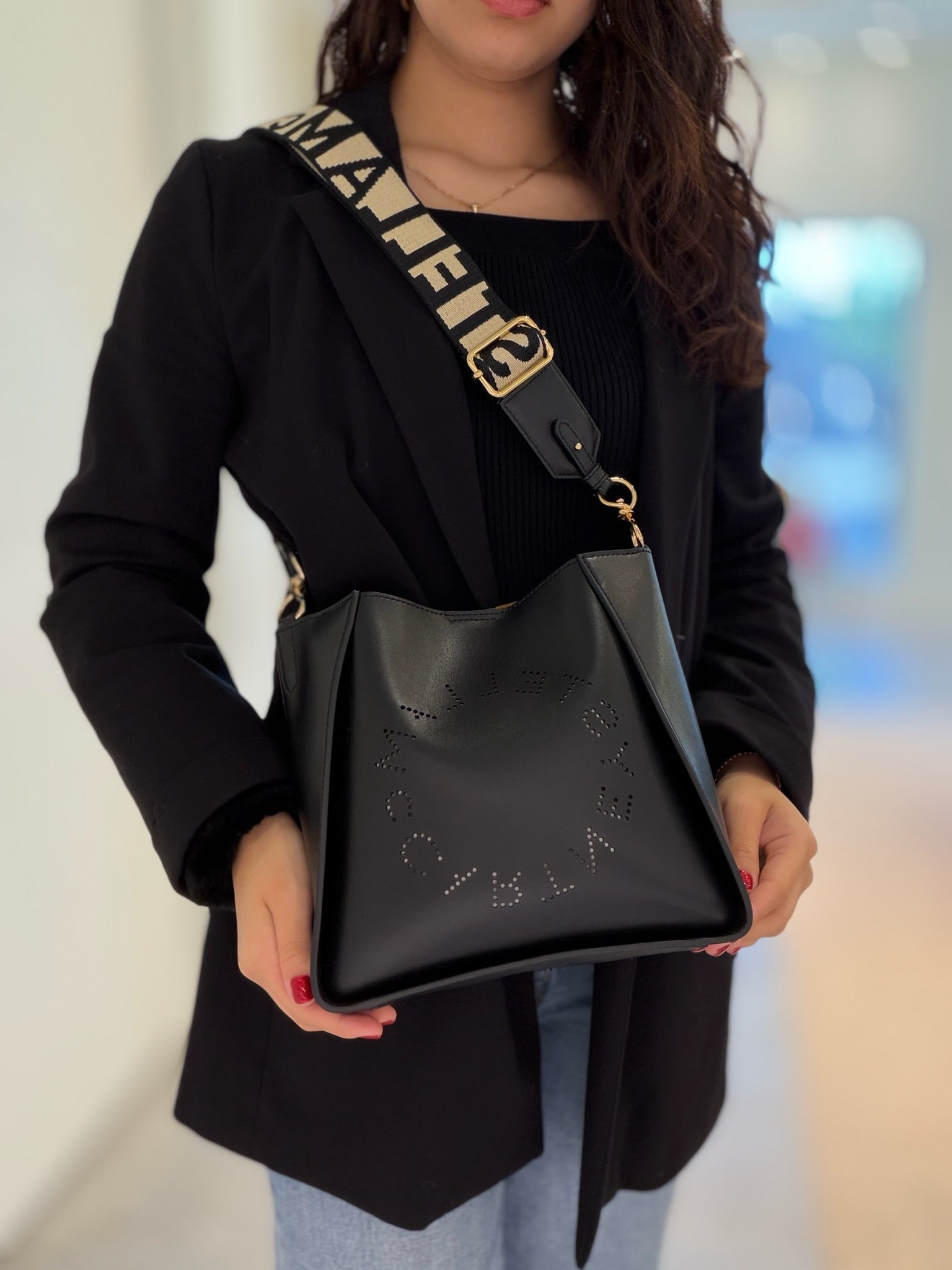 Stella McCartney Logo Perforated Bucket Bag - Black