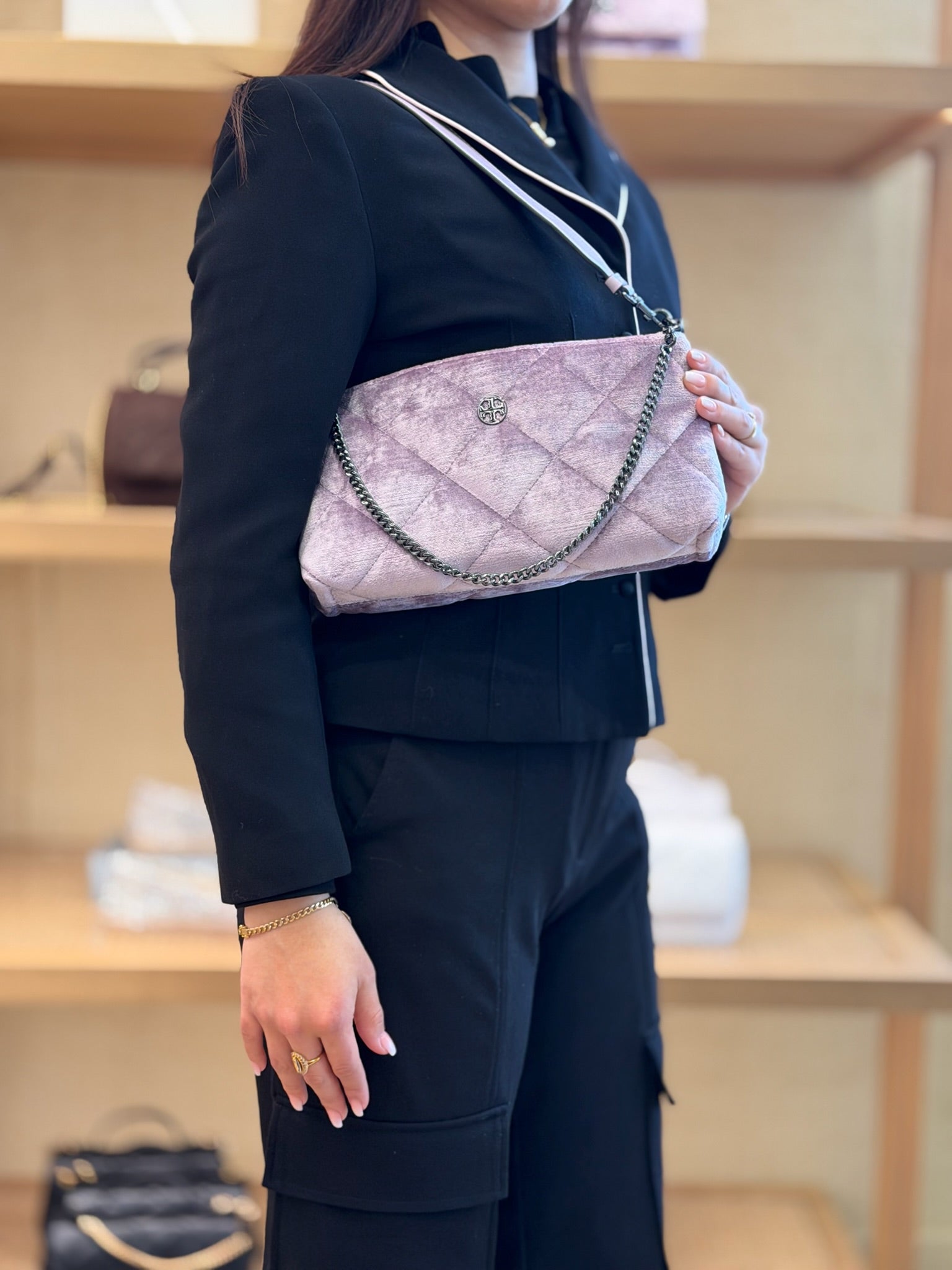 Willa Velvet Zip Shoulder Bag