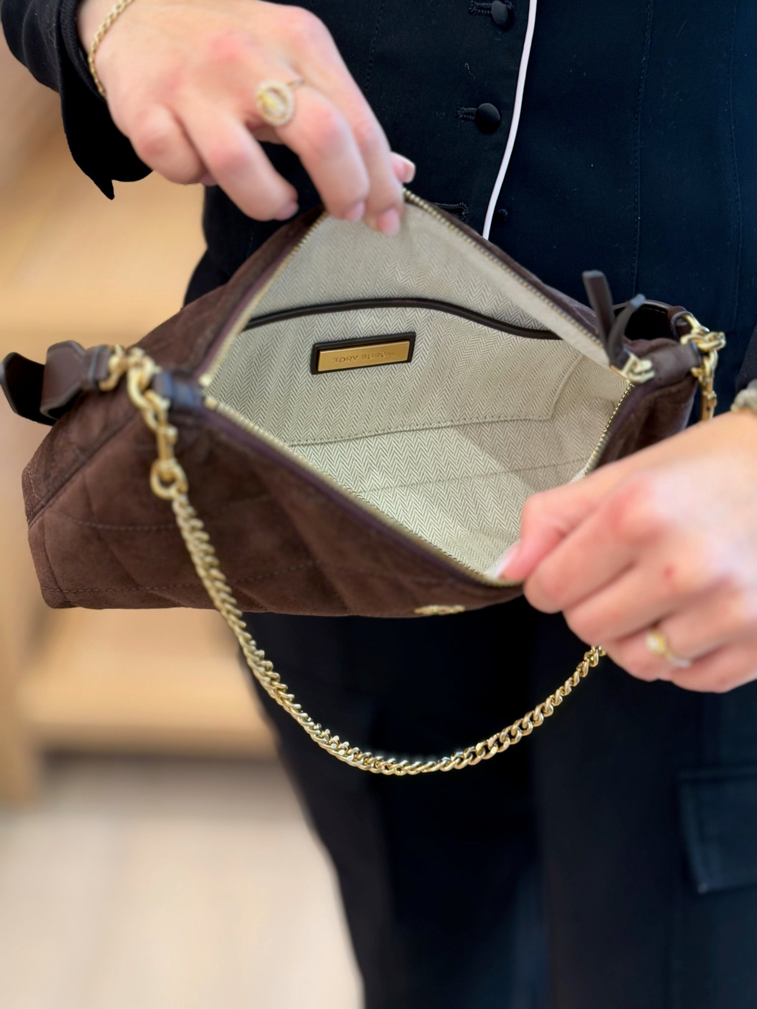 Willa Suede Zip Shoulder Bag