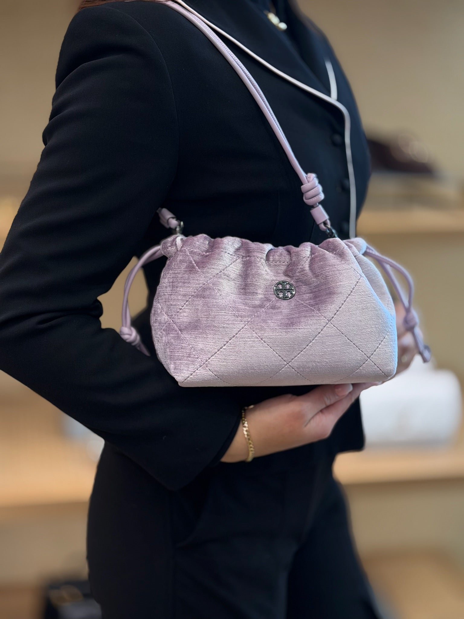 Willa Velvet E/W Drawstring Bag