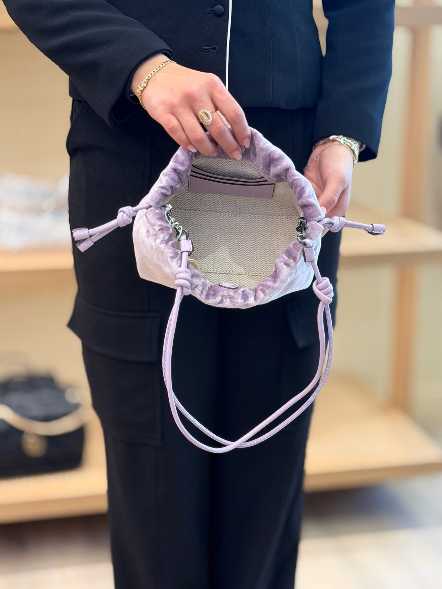 Willa Velvet E/W Drawstring Bag