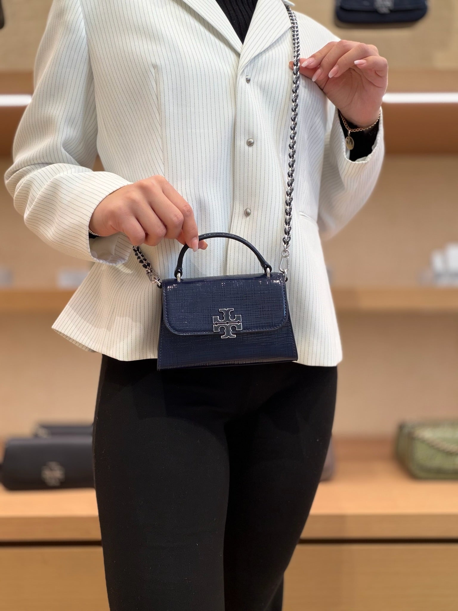 Britten Textured Patent Mini Top Handle