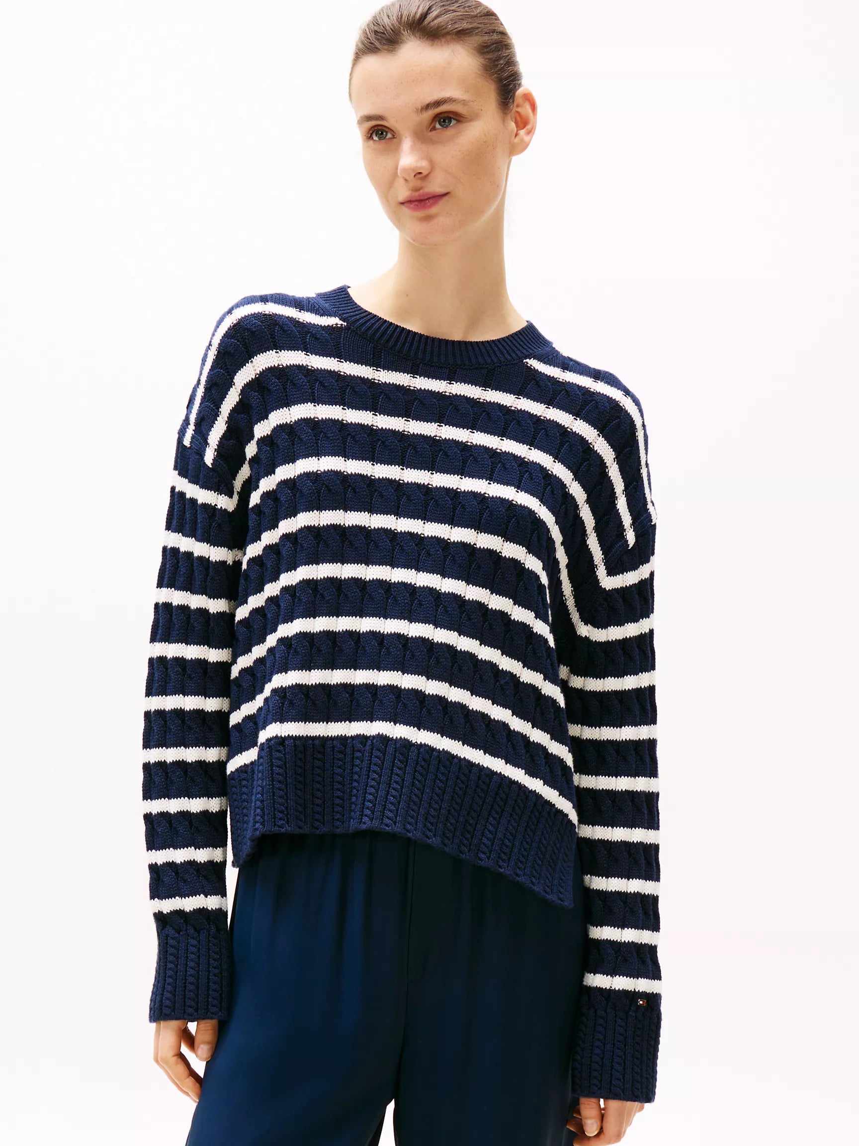 Ivory Petal / Dark Night Navy Stripe