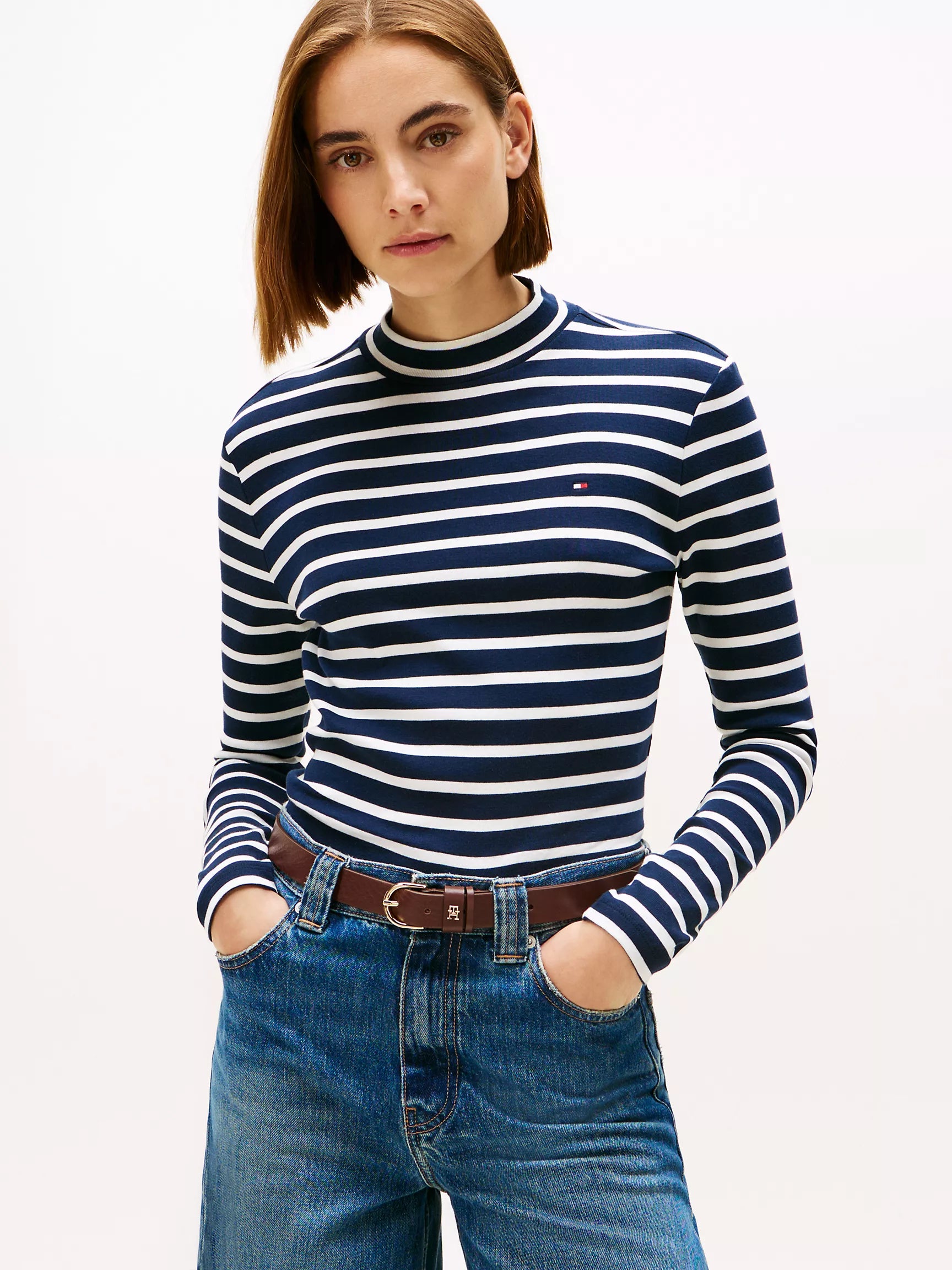 Ecru / Dark Blue Stripe