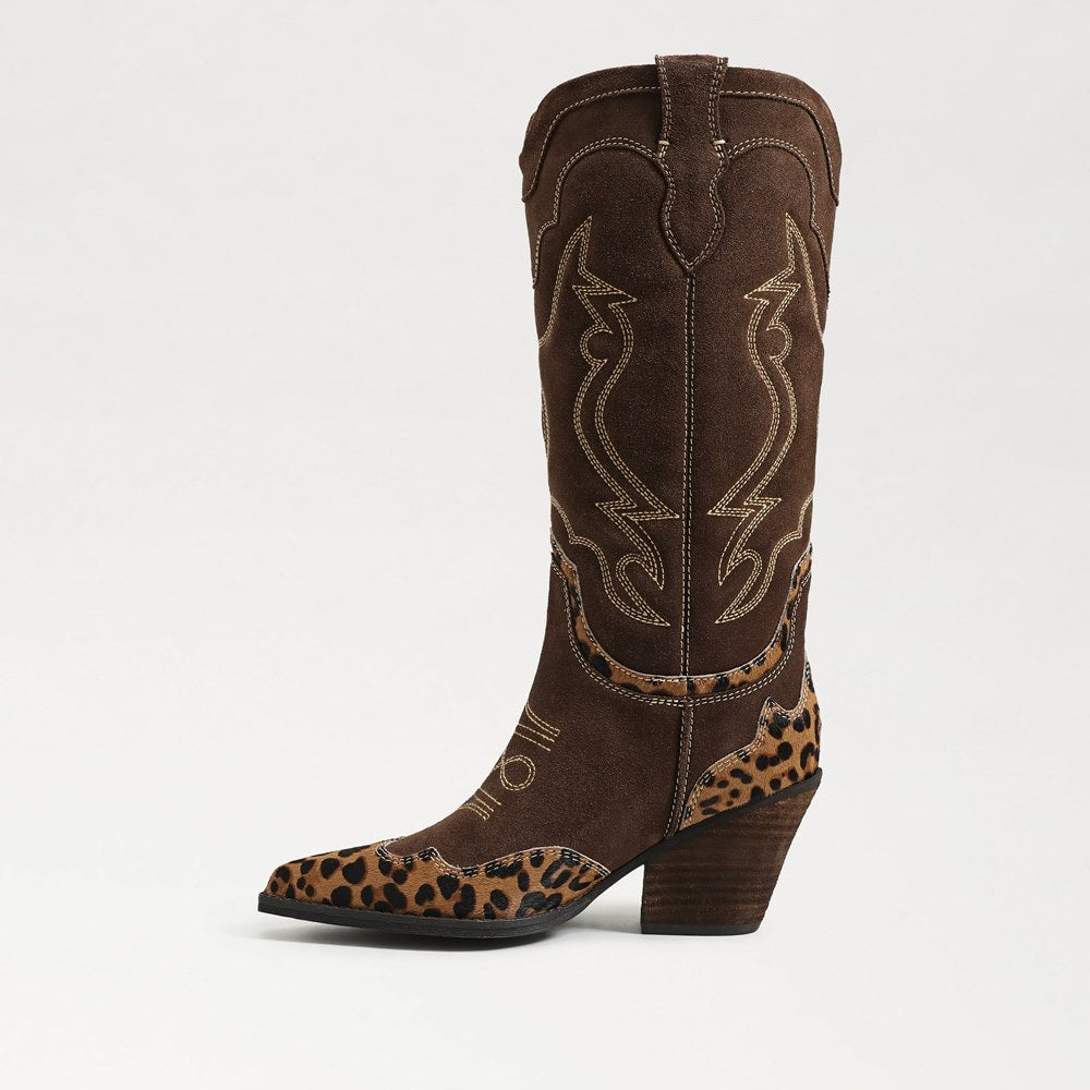 Chocolate/Tan Leopard Suede