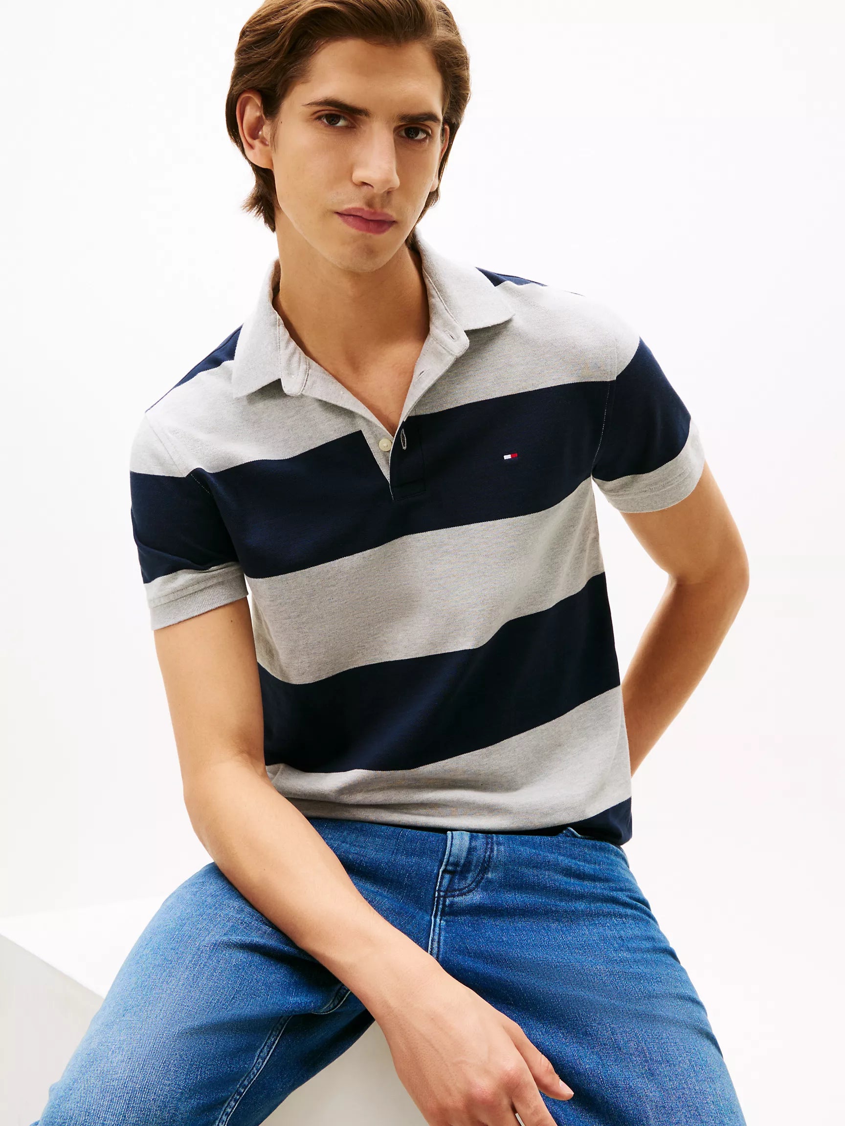 Grey Heather/Navy Stripe