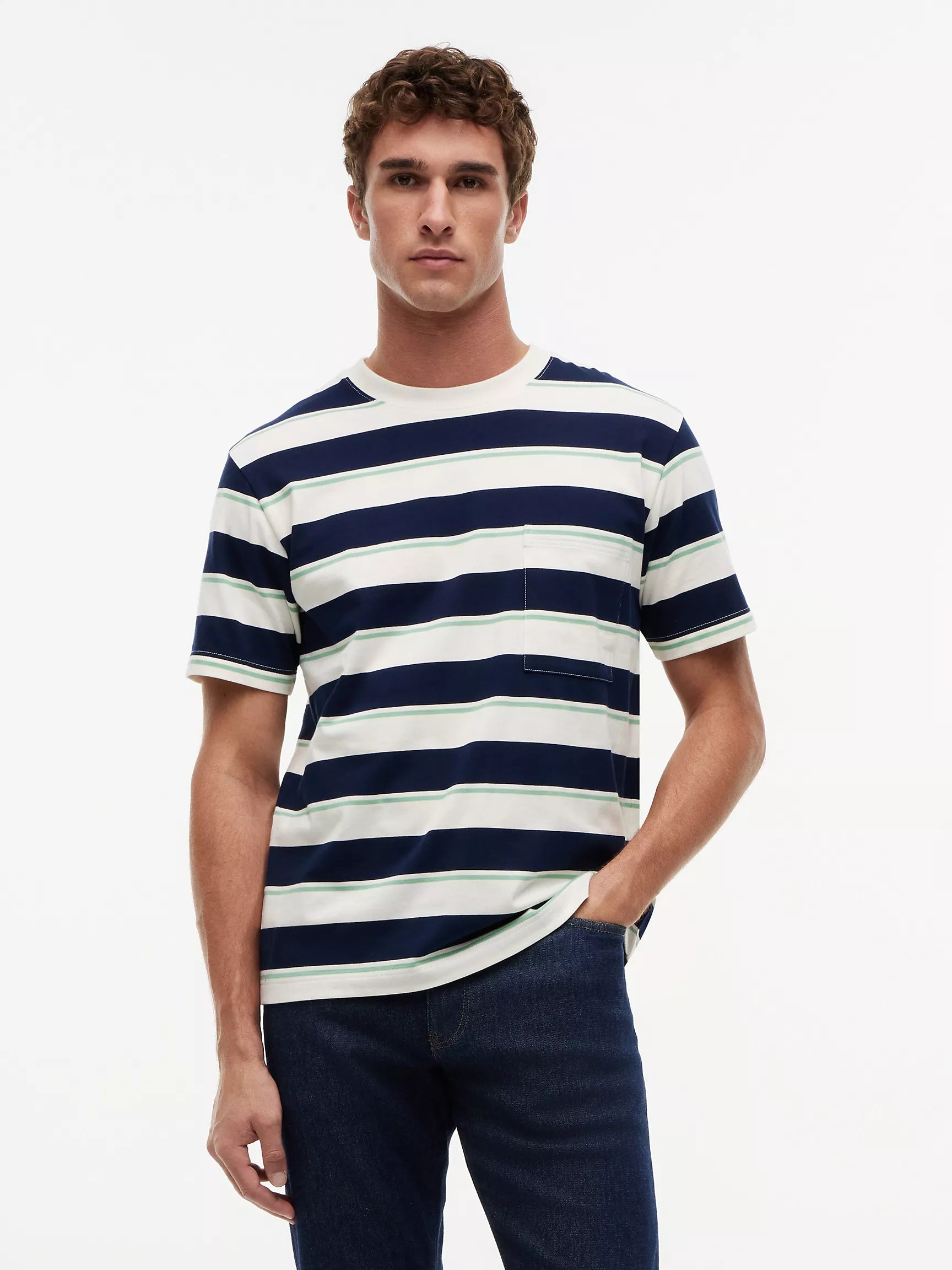 Ivory/Carbon Navy/Cut Grass Stripe