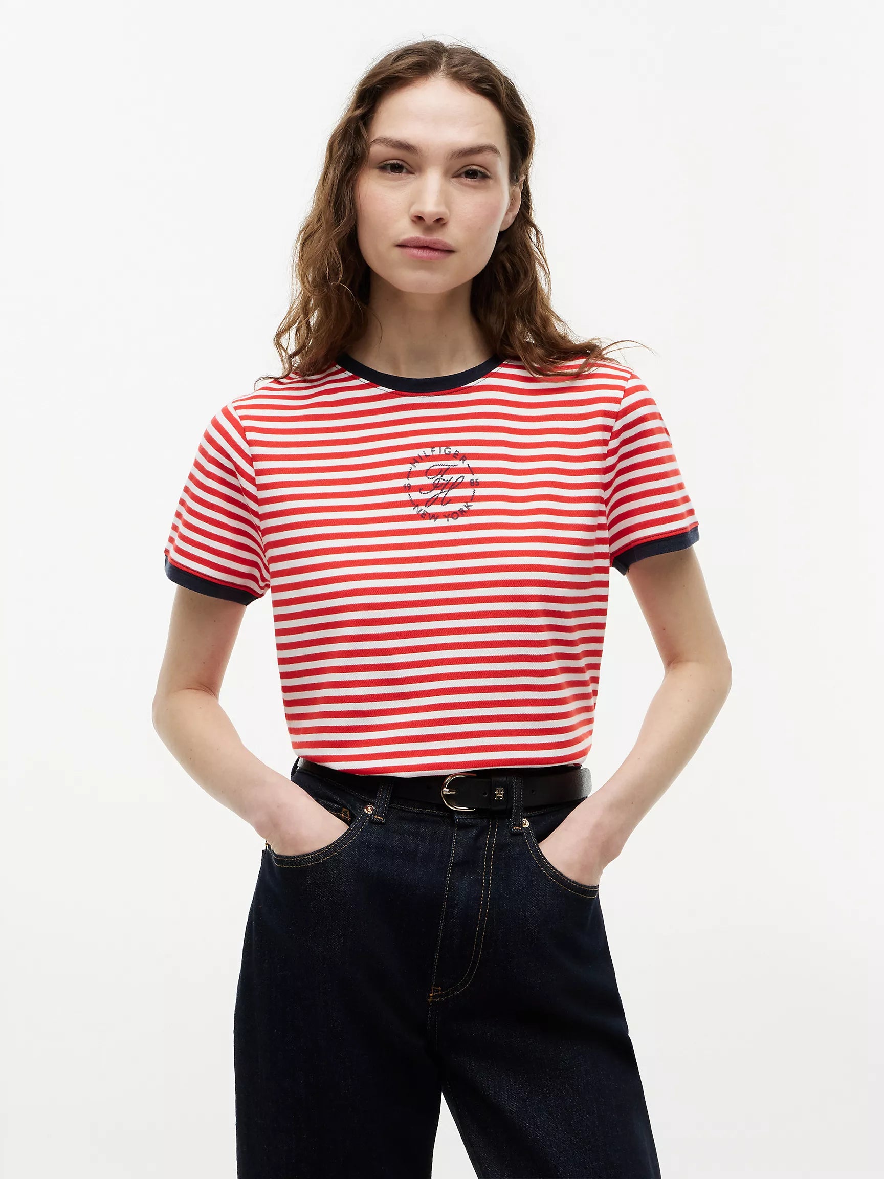 Fire Red / Ecru Stripe