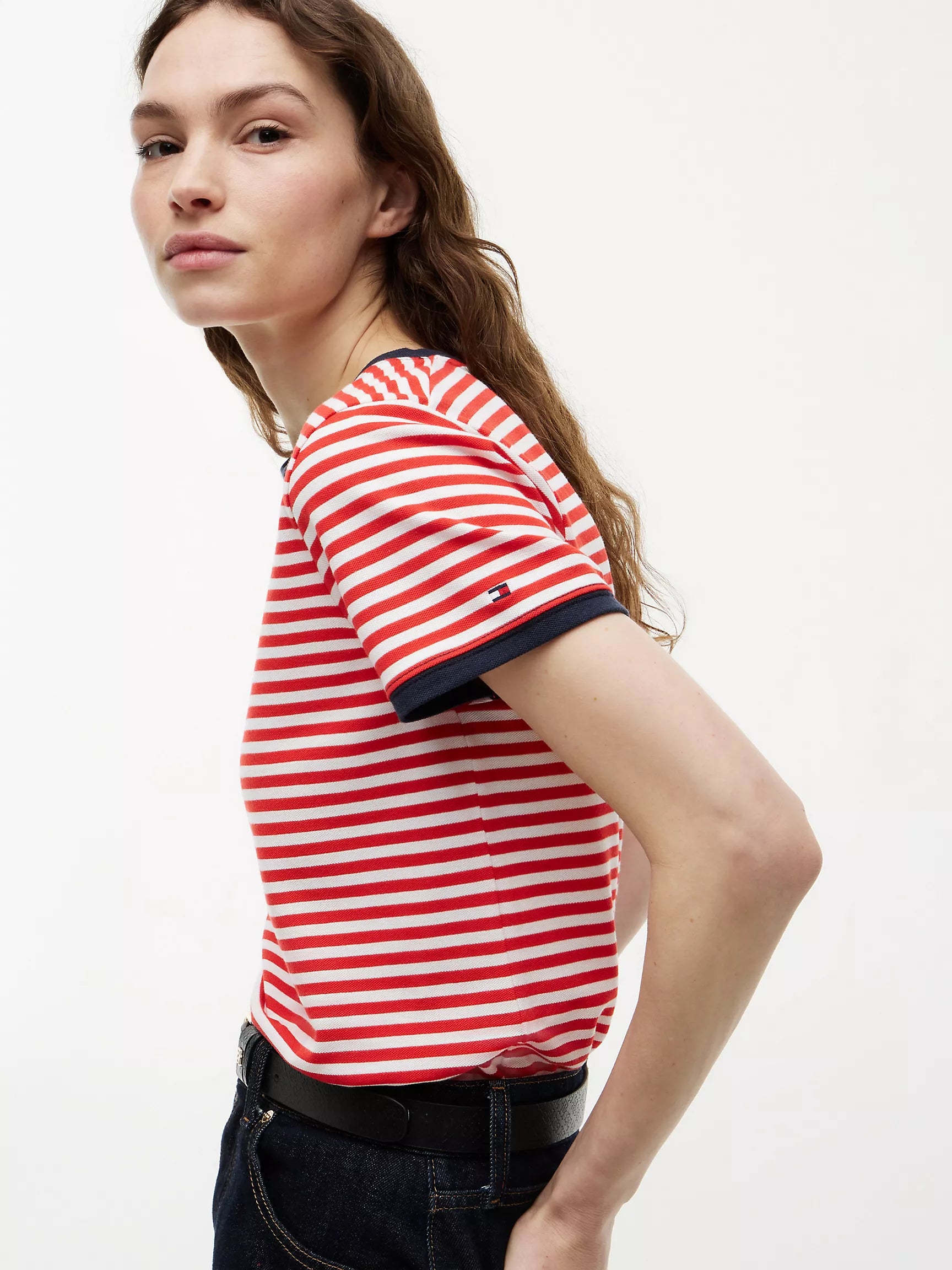 Fire Red / Ecru Stripe