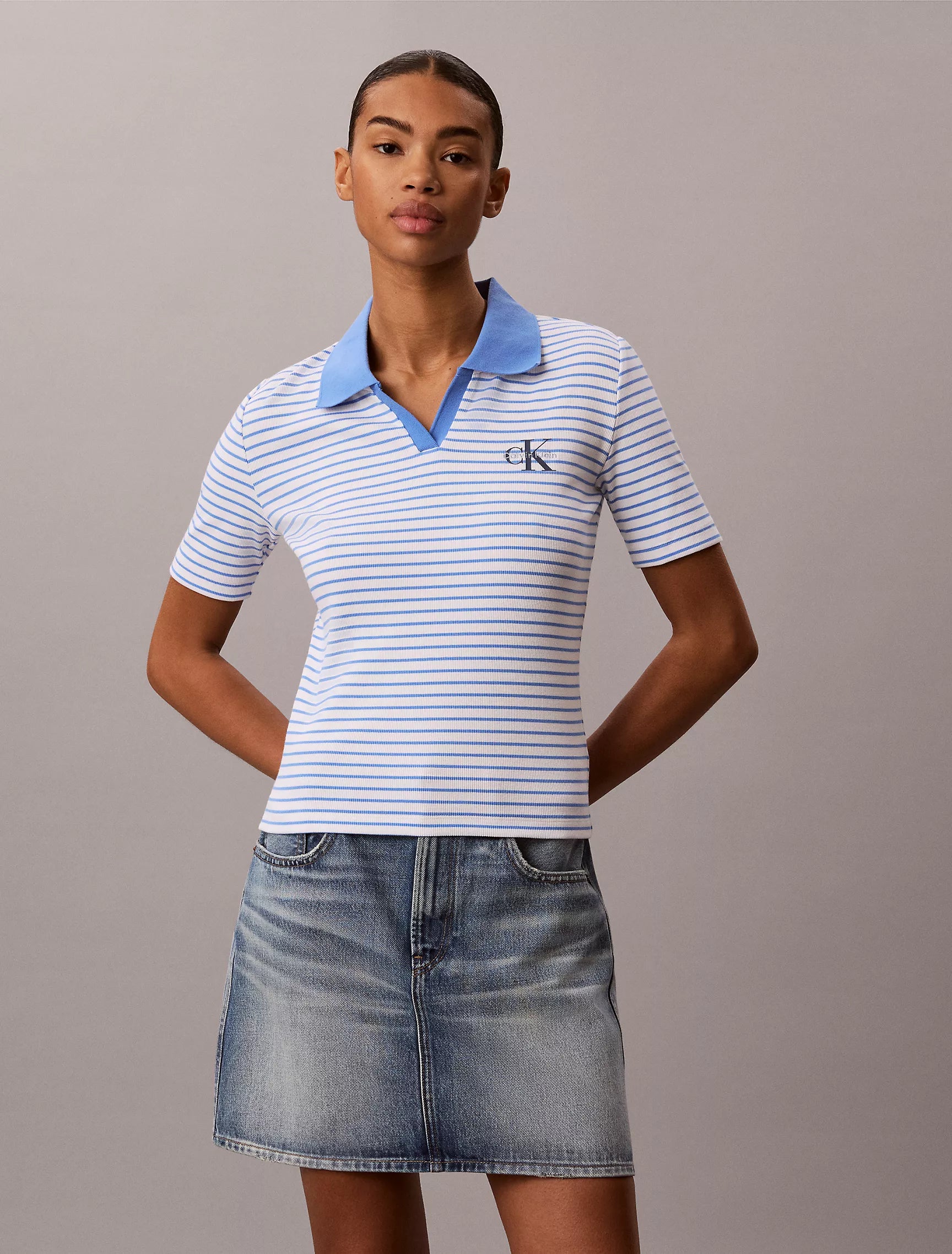 Bright White & Marina Stripe