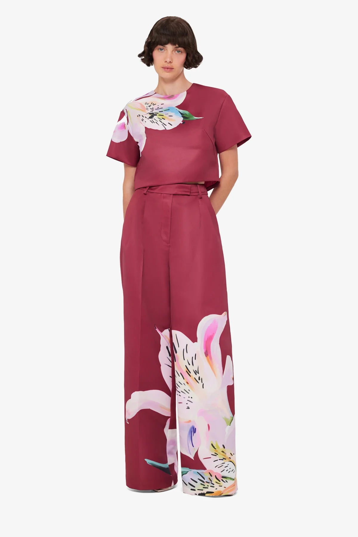 Lily Print in Burgundy