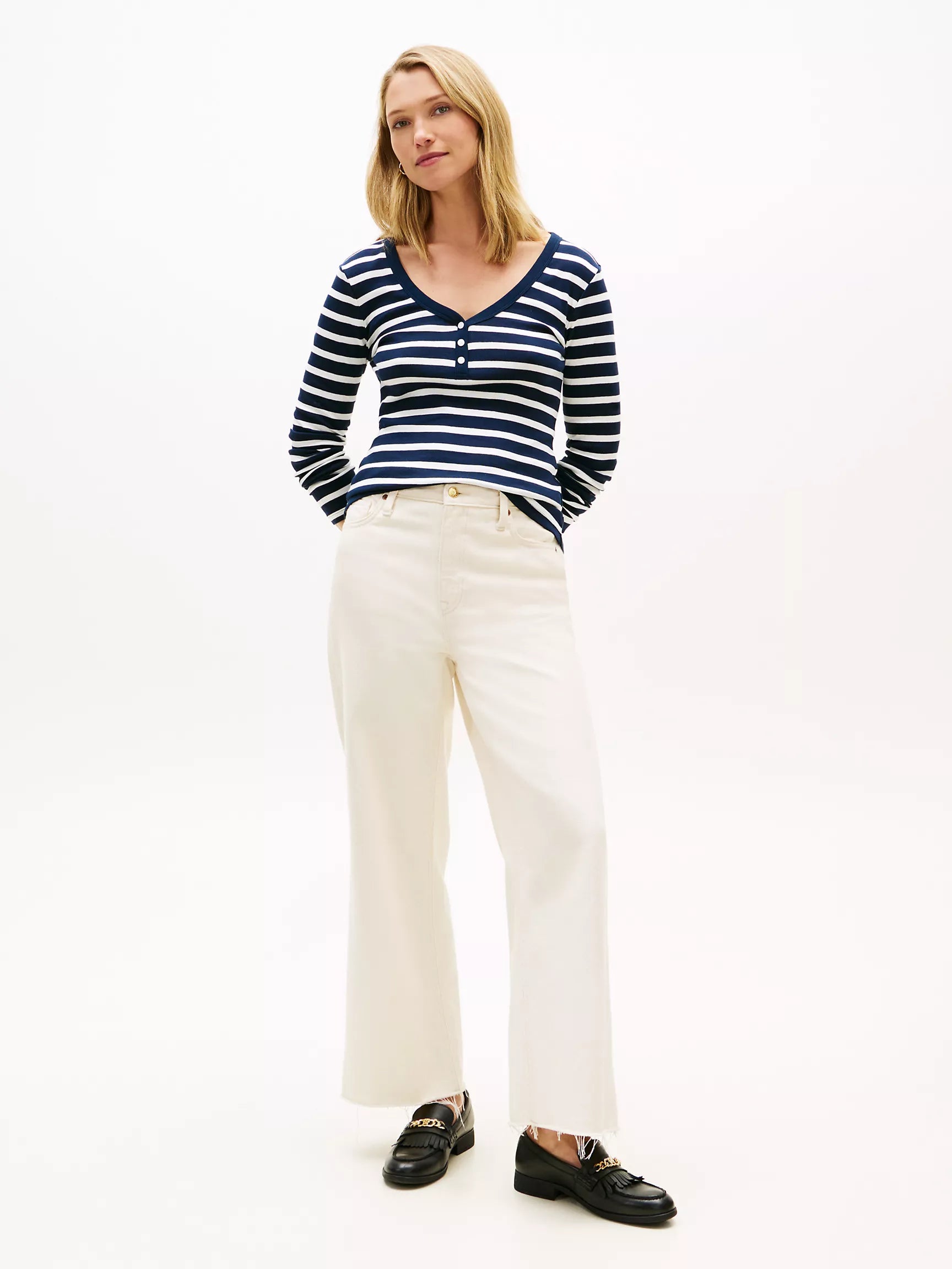 Ecru / Dark Blue Stripe