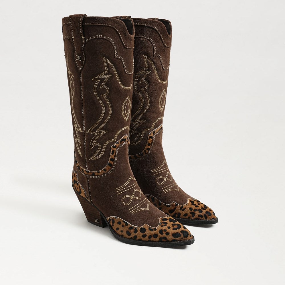 Chocolate/Tan Leopard Suede