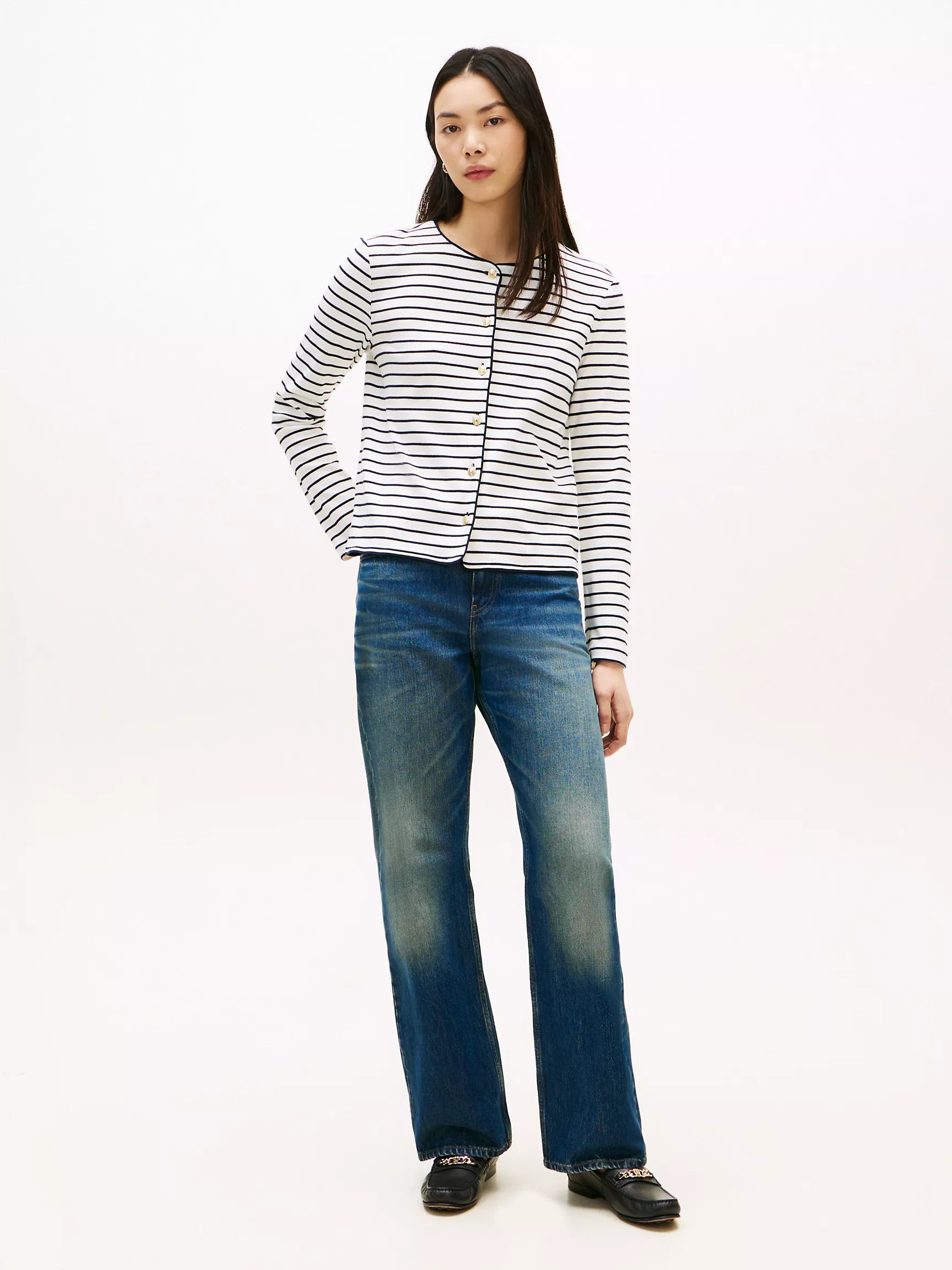 Ivory Silk / Navy Stripe