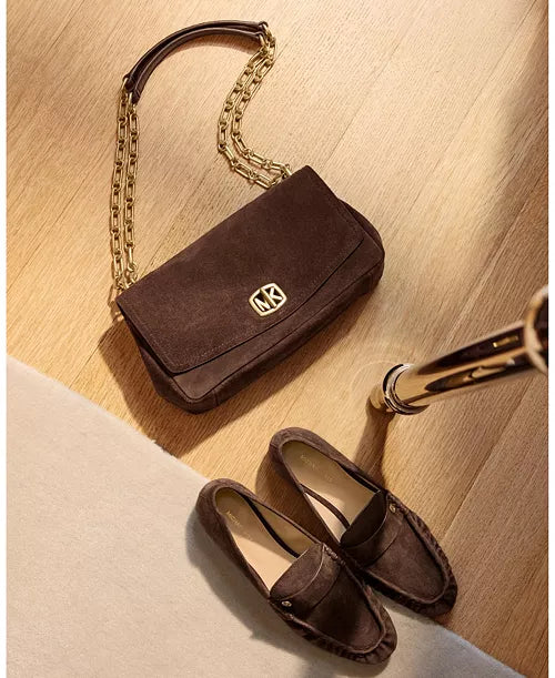 Bryant Suede Small Turn-Lock Convertible Chain Crossbody Handbag