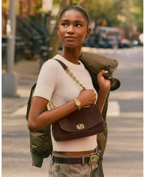 Bryant Suede Small Turn-Lock Convertible Chain Crossbody Handbag