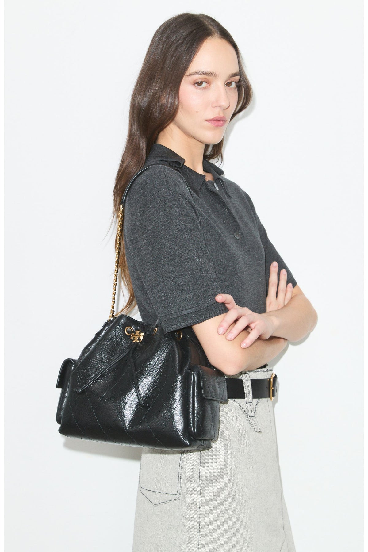 Charlie Quilted Leather Drawstring Shoulder Bag
