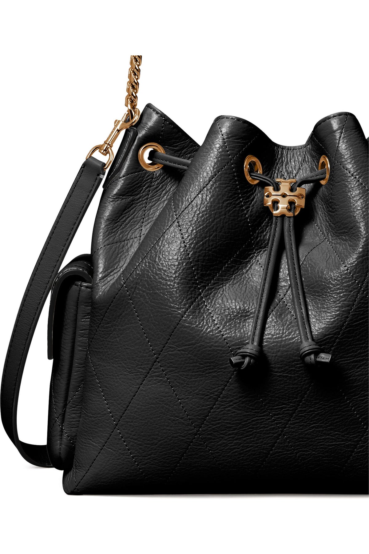 Charlie Quilted Leather Drawstring Shoulder Bag
