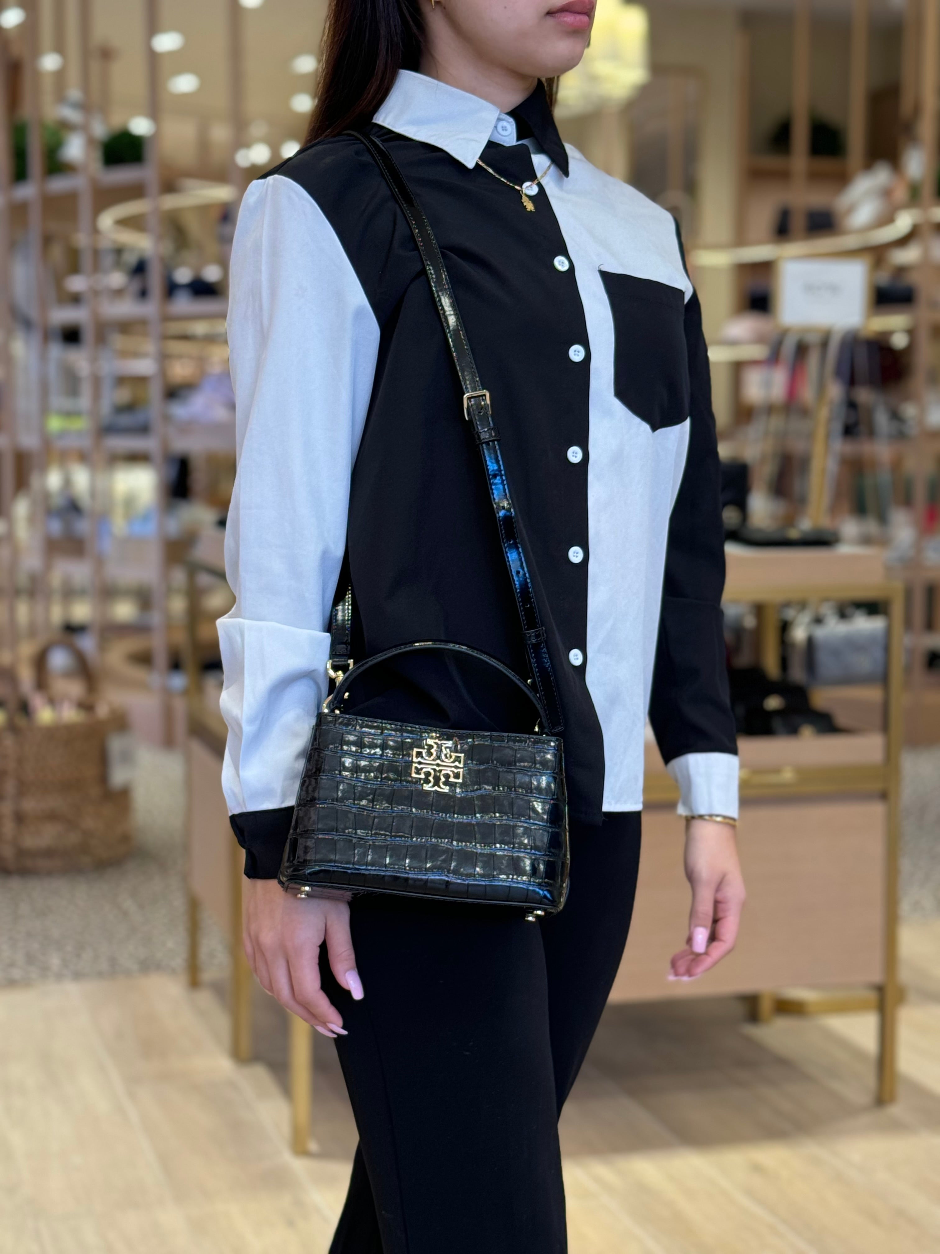 Tory Burch Britten Micro Satchel Croc-Embossed Leather