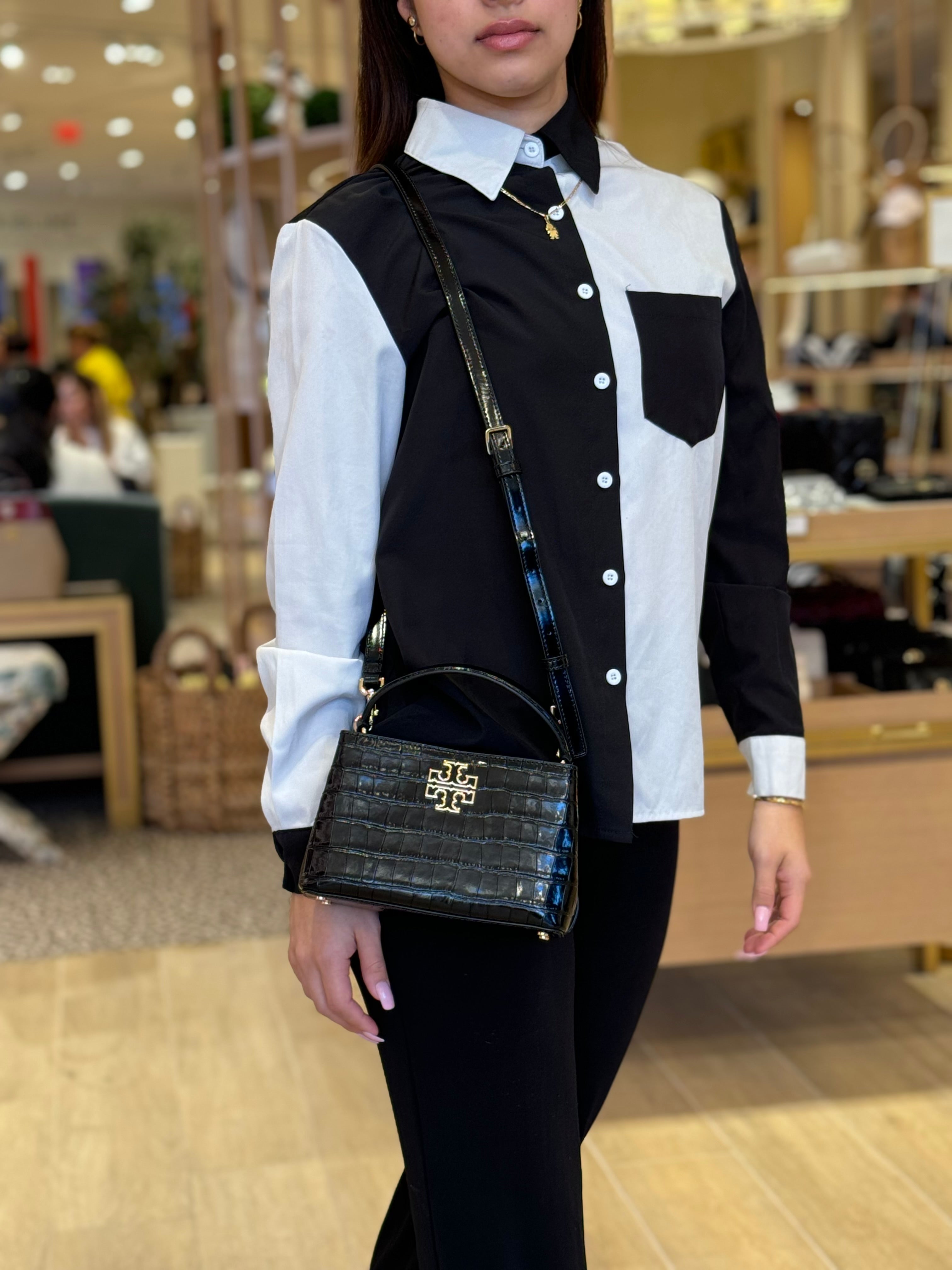 Tory Burch Britten Micro Satchel Croc-Embossed Leather