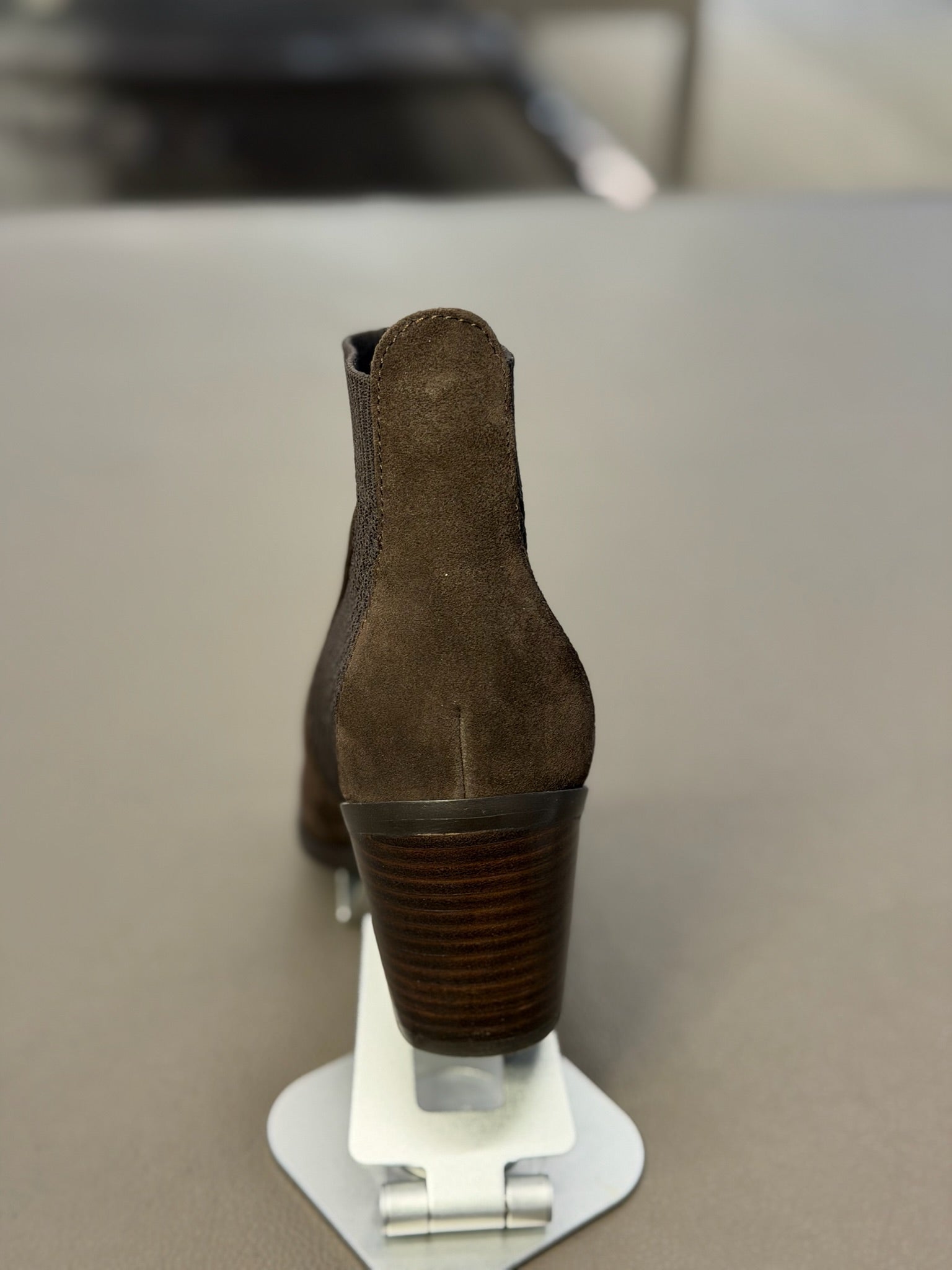 Maggie Suede Ankle Knit Booties Pointed Toe Block Heel Dark Brown