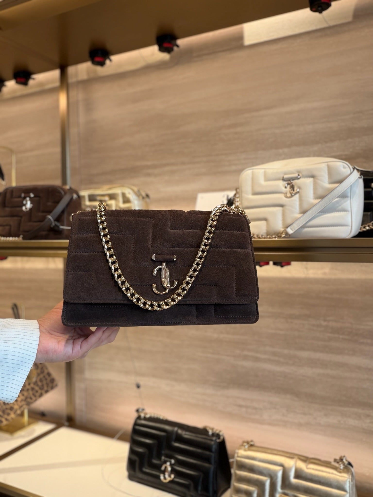 Avenue Quilted Suede Shoulder Bag