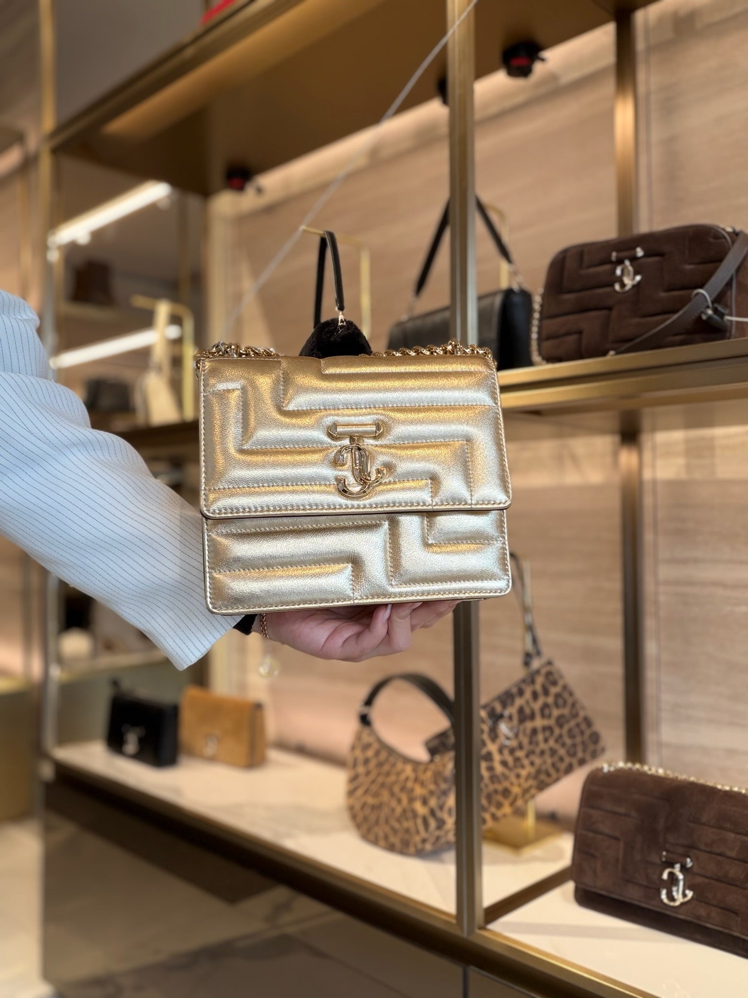 Avenue Quad Quilted Gold Shoulder Bag