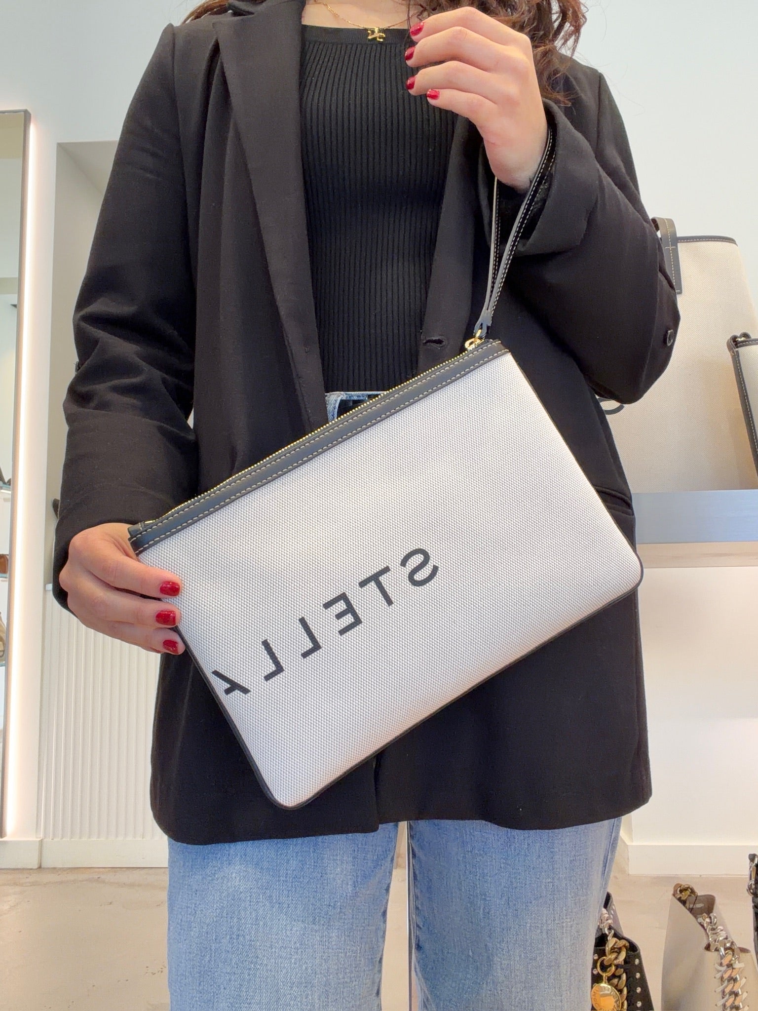 Stella McCartney Logo Zip Pouch - White/Navy