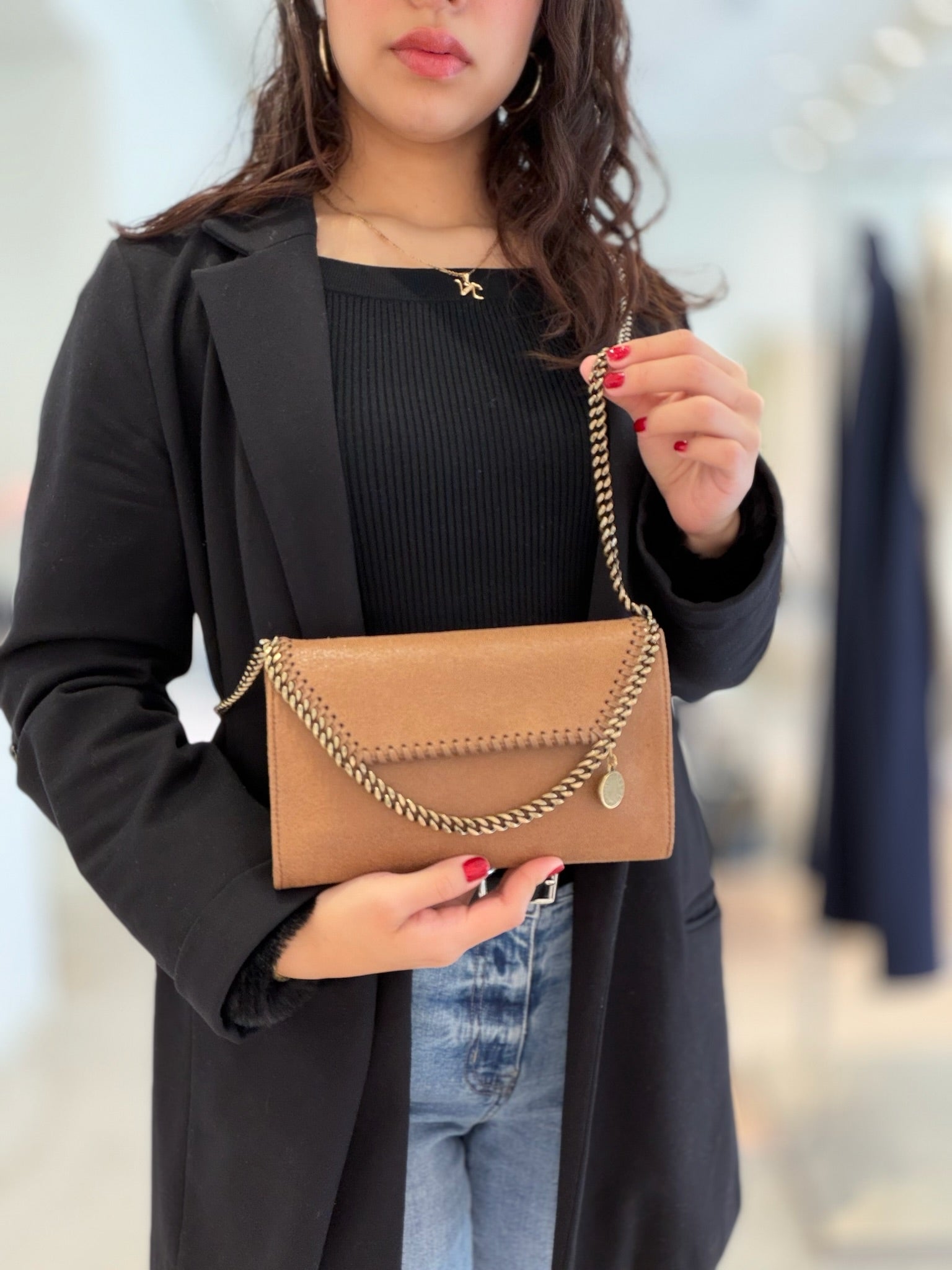 Stella McCartney Falabella Chain Wallet - Woven Tan