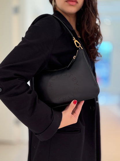 Stella McCartney Logo Perforated Shoulder Bag - Black