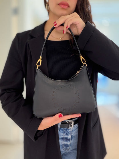 Stella McCartney Logo Perforated Shoulder Bag - Black