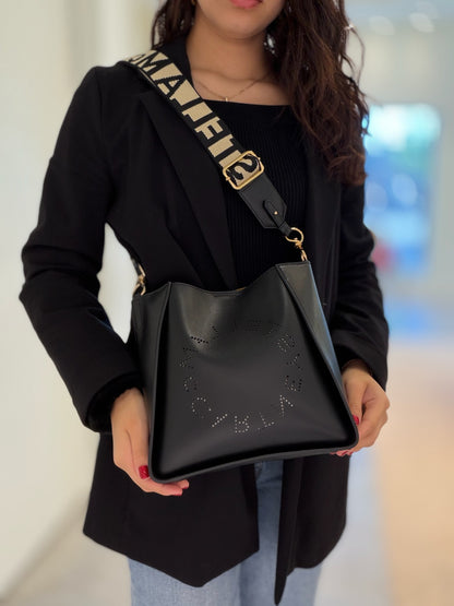 Stella McCartney Logo Perforated Bucket Bag - Black