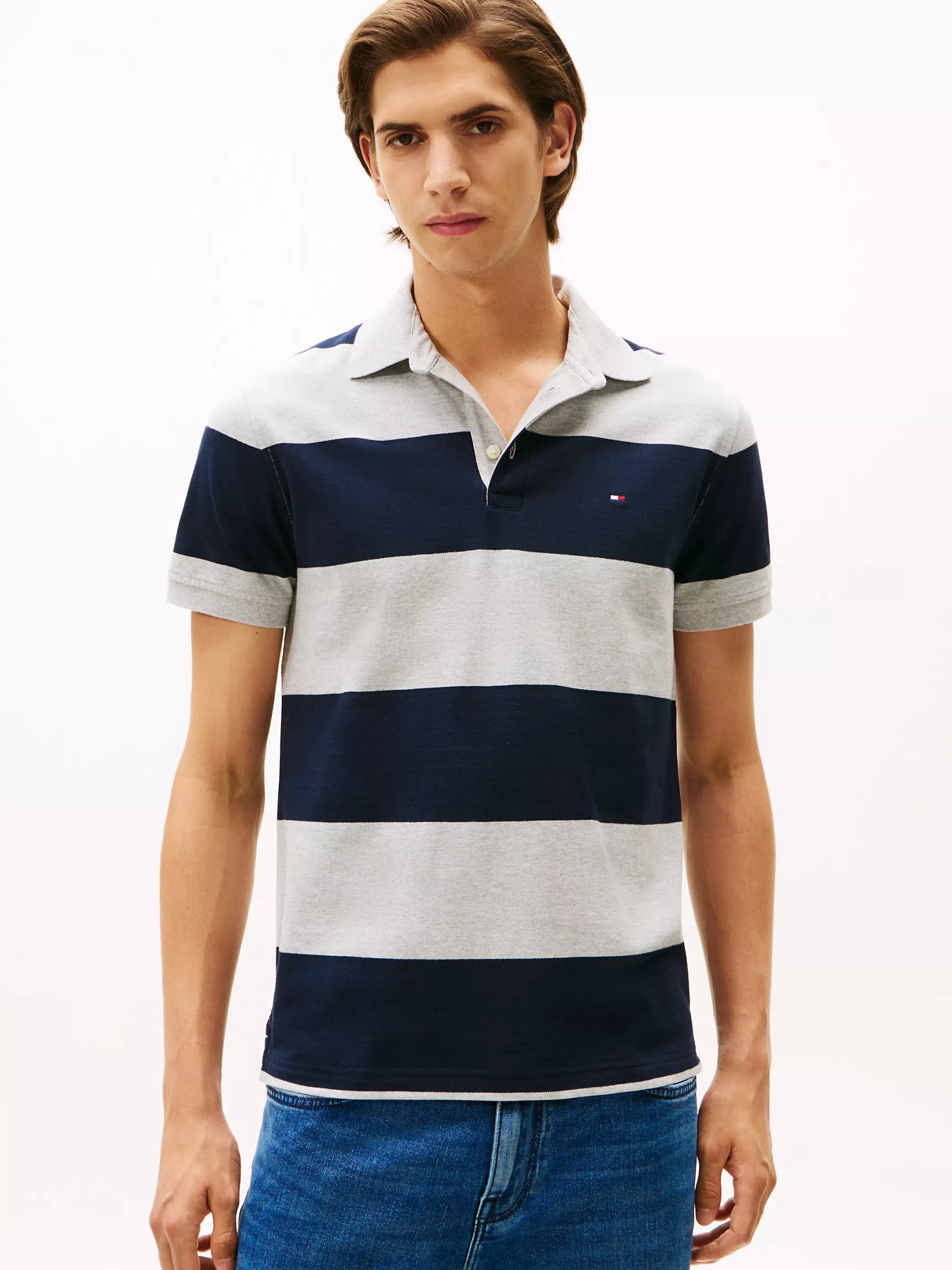 Grey Heather/Navy Stripe