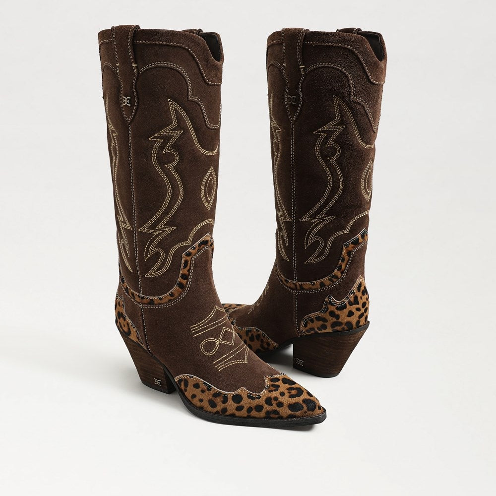 Chocolate/Tan Leopard Suede