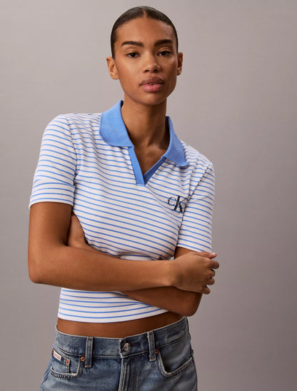 Bright White & Marina Stripe