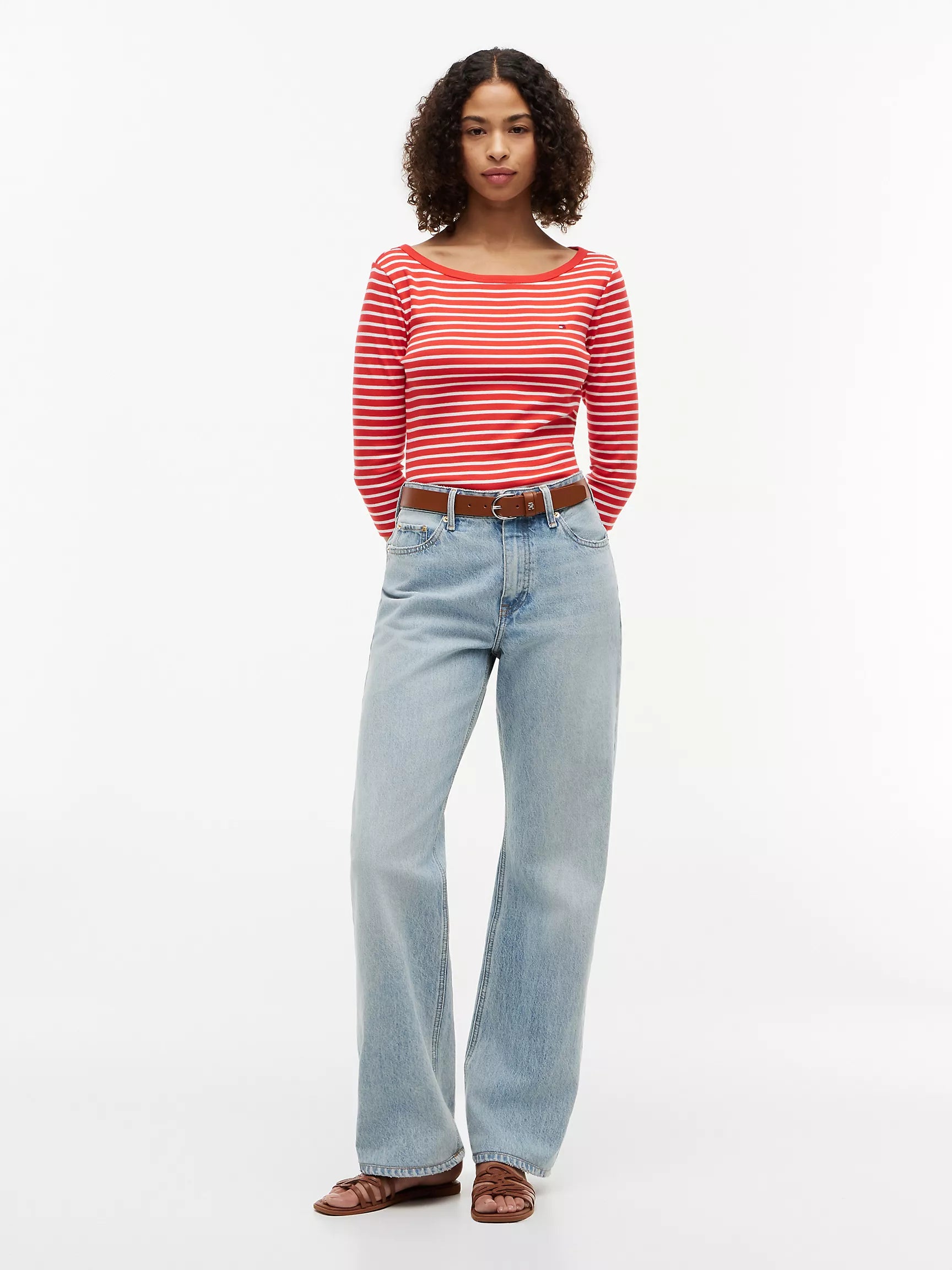 Fire Red / Ecru Stripe