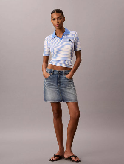 Bright White & Marina Stripe